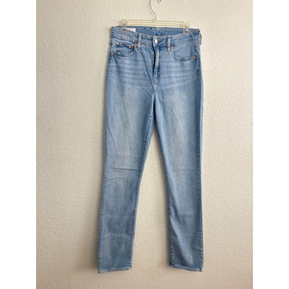 Gap Classic Straight High Rise Jeans 30 10 Tall Light Wash Blue Stretch Denim
